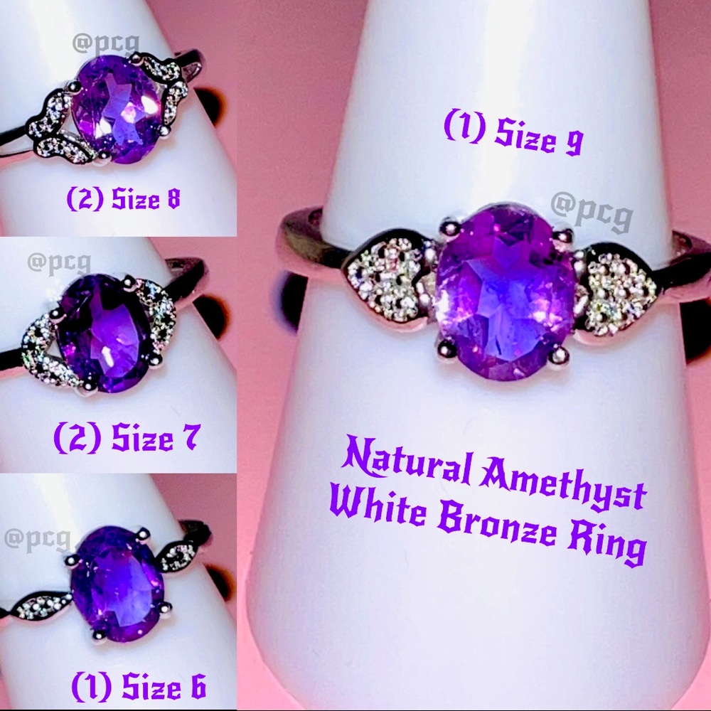 Natural Amethyst White Bronze Ring